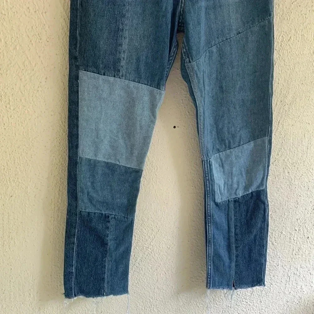 SANDRO Hani zip-detailed patchwork high-rise slim-leg jeans Size 28 - Picture 4 of 8